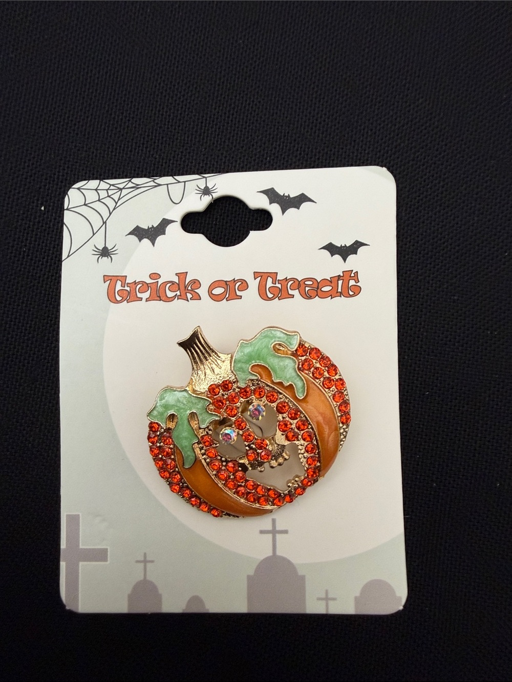 Kids Halloween Pumpkin Brooch Pin with Orange Rhinestones